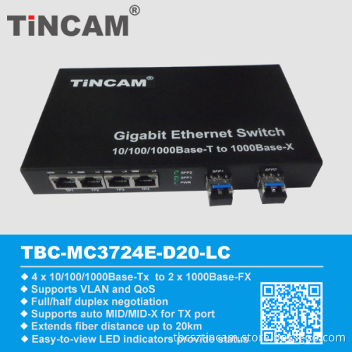 4 Ports 10/100/1000m Media Converter with 2 Fiber Ports Tbc-Mc3724e-D20-LC